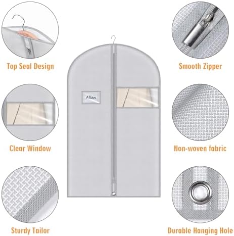 Syeeiex 40 Inch Suit Bag, Garment Bags for Storage Suits, 5 Pack, Grey - Image 3
