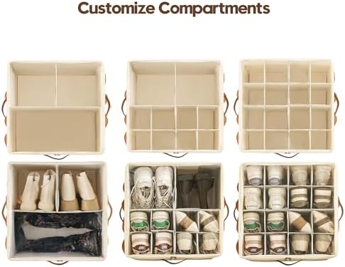 Varhomax Shoe Organizer Box 2 Pack for Closet, Fabric Shoe Storage Bin with Adjustable Dividers & Clear Cover, Holds up 16-32 Pairs of Sneakers & Sandals for Entryway, Cubby - Image 4