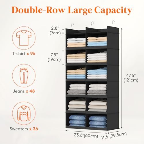 Lifewit 12 Sections Dual-Row Shelf Hanging Closet Storage Organizer, Black - Image 2