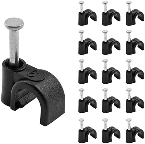1/4" / 6mm Half Clamp J-Hook Cable Clips with Nail, Black, 100pcs by PHITUODA