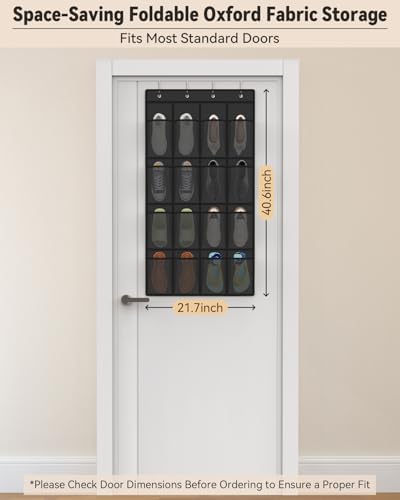 dodowin Over the Door Shoe Organizer, 16 Mesh Pockets, 4 Hooks, Black - Image 5