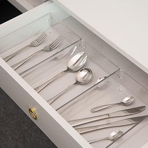 3 Set Clear Plastic Junk Drawer Organizer Vanity Curlery Utensil Makeups Organizer for Kitchen 6" X9'' - Image 3