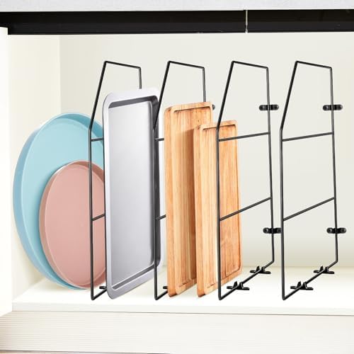 Blulu 4 Pcs Baking Sheet Organizer 18" x 20" Tray Dividers for Cabinets Kitchen Cabinet Dividers Vertical for Baking Sheets Chrome Pan Rack Storage Wires for Kitchen Cupboards (Black) by Blulu