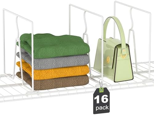 SortNStore Wire Shelf Dividers for Closet: Tall 10.6in x Deep 12in, 16 Pack by SortNStore
