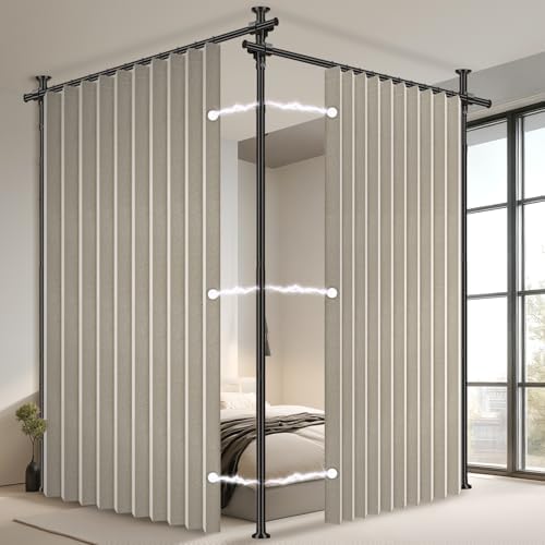 100% Blackout Room Divider Curtains Sets Cream White W100 x L84 in,2 Panels Curtain Rods No Drilling Adjustable Tension (H) 43-120×(W) 35-200 in for Studio Apartment Dorm Office by AJAZZ