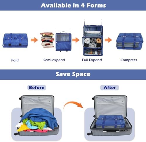 Surblue Hanging Shelves Travel Storage Bag Compression Packing Cube for Suitcase Portable Closet Organizer Collapsible with Extension Layer Large Capacity,Blue,XXL - Image 3