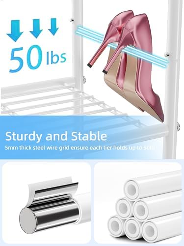 6 Tier 27" Metal Shoe Rack for Closet, Shoe Organizer Storage Shlef with Pocket, White - Image 4