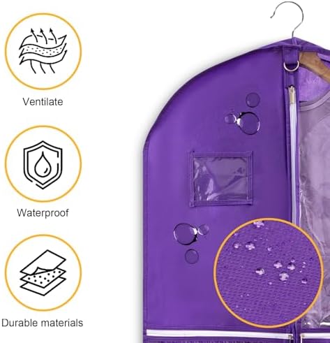 3 Pack Garment Bags for Dance Costumes,40 Inch Dance Garment Bags for Dancers Kids Dance Recital Bags Competition Cheer Uniform Garment Bag for Travel Storage,Dance Recital Gifts for Girls.Purple - Image 5