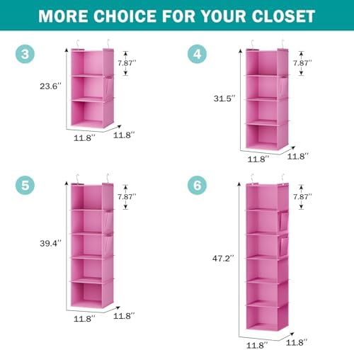 YOUDENOVA Hanging Closet Organizer and Storage, 5-Shelf, Light Pink - Image 6