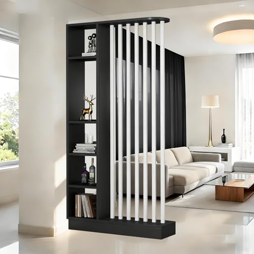 Wall Room Divider with Shelves Freestanding Room Divider with Storage Shelf Entrance Hall Partition Screen Column Floor to Ceiling Screen Column Floor to Ceiling,Black+White,L39 xW9 xH79 by ZLGONRL