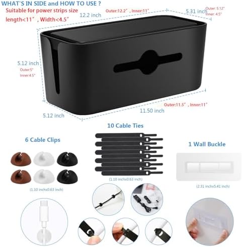 Cable Management Box,Cord Organizer for Home Office Cable Wire Hide,Black - Image 7