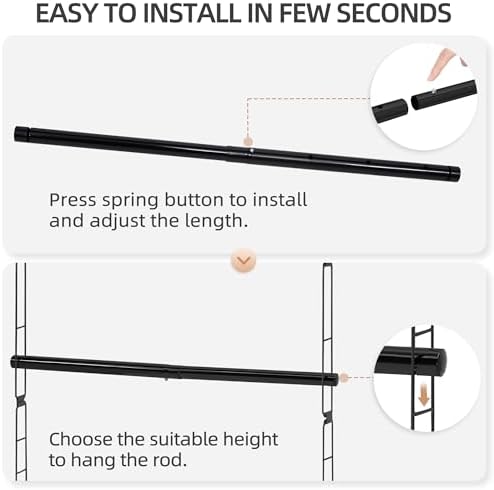STORAGE MANIAC Hanging Closet Rod, Adjustable Width and Height Closet Hanging Organizer, Space-Saving Clothes Hanging Bar, Closet Extender Hanging Rod Double Closet Hanging Rod, 1 Pack Black - Image 4