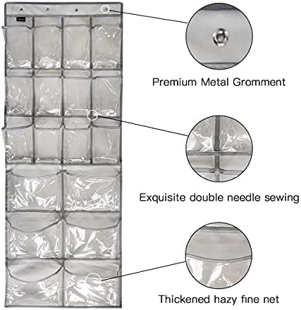 2 Pack Extra Large Hanging Crystal Clear Over Door Shoe Organizers, Closet Shoe Rack Organizer, 12+6 Pockets, 8 Hooks, Grey (59" x 21.6") - Image 5
