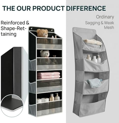 SUREMAX 42.5" Over The Door Organizer, 40 Lbs Heavy Duty Anti-Tilt Behind Door Storage with 4 Large Pockets and 6 Side Mesh Pockets, Hanging Closet Organizer for Bathroom, cabinet, Nursery and Pantry - Image 4