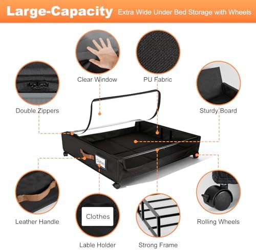 80L Large Under Bed Storage with Wheels, 2-Pack XXL Underbed Shoe Storage - Image 6