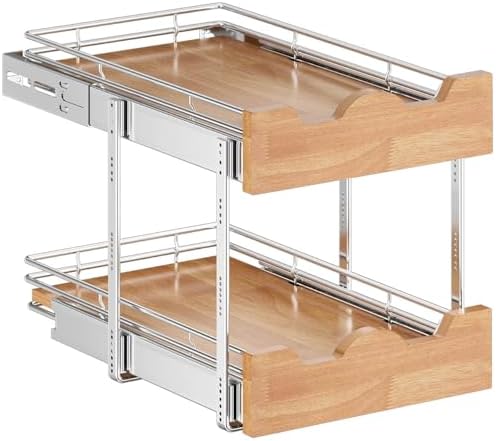 OCG Pull Out Cabinet Organizer 11" W x 21" D, 2 Tier Slide Out Shelf, Heavy-Duty Pull Out Drawer for Cabinets, Base Cabinet Organization for Kitchen, Pantry, Bathroom - Image 3