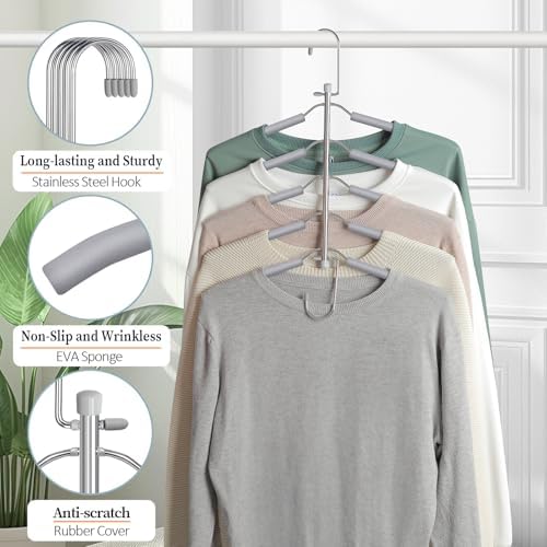 Space Saving Shirt Hanger 5 in 1 Non Slip Coat Hanger Grey 4 Pack - Image 6
