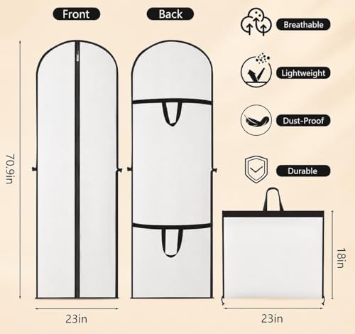 71-Inch Waterproof Garment Bags for Gowns, 2 Pack, Black and White - Image 2