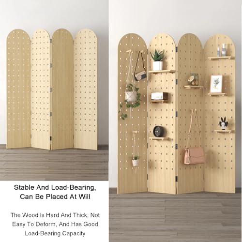 Wood Pegboard Room Divider Panel,Room Divider Wall with Support Feet,2/3/4 Panels Pegboard Partition Screen,for Bedroom Bazaar Jewelry Store(White,180x40cm-4 Panel) - Image 6