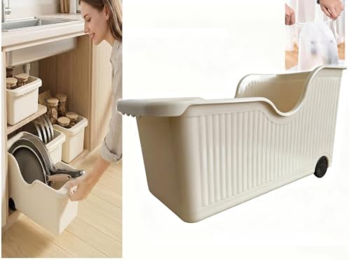 Extra Large Cream Rolling Under Sink Storage Bin with Wheels Slim 1pcs by HappySialicessisyou