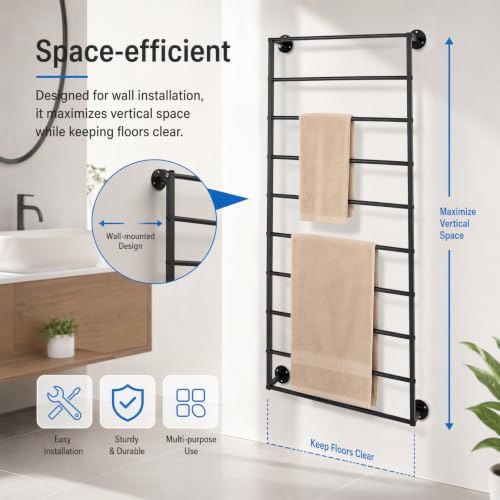 10 Tier Wall Mounted Rack,Scarf Display Stand,Belt Pants Hangers Scarves Hijab Stand, Towel Rack Ribbon Holder,Wrapping Paper Spool Storage for Retail Store - Image 4