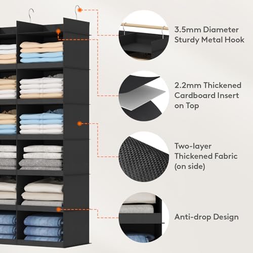 Lifewit 12 Sections Dual-Row Shelf Hanging Closet Storage Organizer, Black - Image 4
