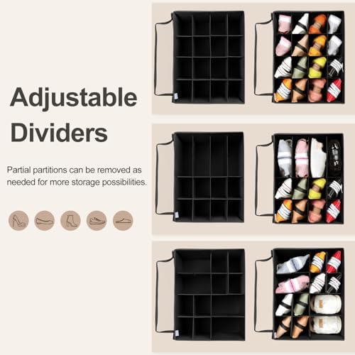 TOPIA HOME Shoe Organizer for Closet, Foldable Shoe Box with Adjustable Dividers and Clear Cover, Space Saving Shoe Storage Organizer Cabinet with Reinforced Handles, Fits 16 Pairs, Black, TP09B - Image 2