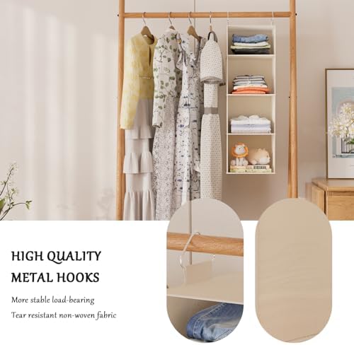 Hanging Closet Organizer and Storage with Bamboo Shelves - Foldable Storage for Clothes, Towels, Accessories | Space Saving, No Assembly Needed (Beige) - Image 7