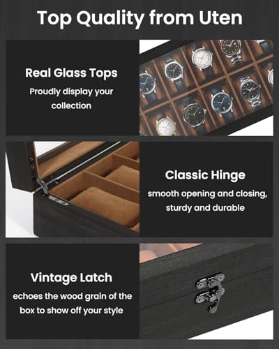 Uten Watch Box 12 Slot, Watch Display Case, Jewelry and Sunglasses Drawer - Image 4