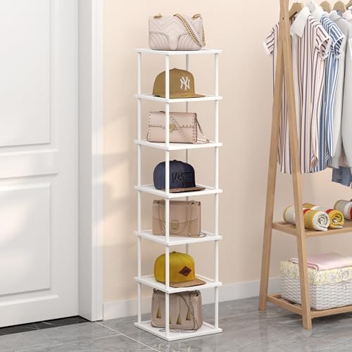 MHXW SXPN Bamboo Free Standing Shoe Rack Shelf Multi Tier Tall Wooden Stackable Shoes Rack Organizer for Closet Front Door Entrance Narrow Vertical Shoe Storage (White, 7 Tiers) - Image 7