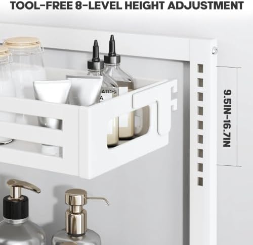 2 Pack 19IN-Depth Under Sink Organizer,Pull Out Cabinet Organizer With Smooth Cylindrical Rail,Metal Slide Out Drawer for Kitchen Bathroom Laundry,8-Level Tool Free Height Adjustable-White - Image 3