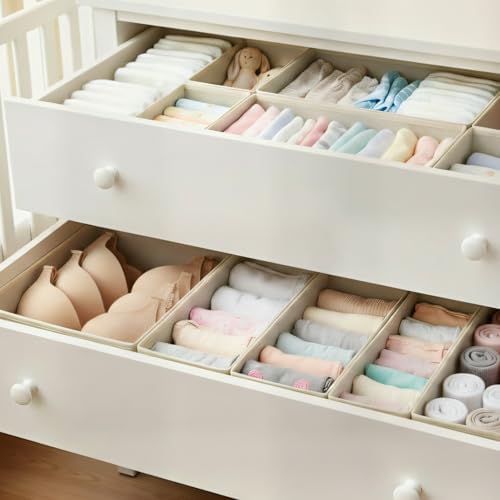 Drawer Organizer for Clothes & Underwear Light Grey - 10 Pack Foldable Fabric Storage Bins for Nursery, Bra Sock Organizer for Dresser Baby Clothes Organizer Set - Image 6