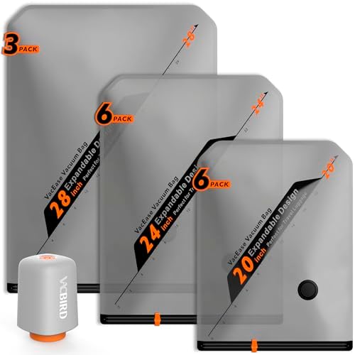 Vacbird Rechargeable Wireless Pump Travel Storage Bags Set - Portable Space Saver Bags for Travel & Home - Vacuum Compression Packing Seal for Clothes, Blankets, Seasonal Storage 15 Combo Set by VACBIRD