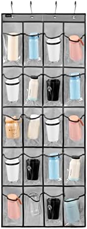 Over Door Hanging Water Bottle Holder Cup Organizer for Kitchen Pantry Glass Bottle Storage Rack with 20 Pockets (CLEAR PVC POCKETS) by ANZORG