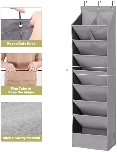 Over Door Organizer with 10 Extra Large Pockets, 23 Pairs Shoes Large Capacity Hanging Storage Organizer for Shoes, Diapers, Dark Grey, 8 Layers, 2-Pack - Image 3