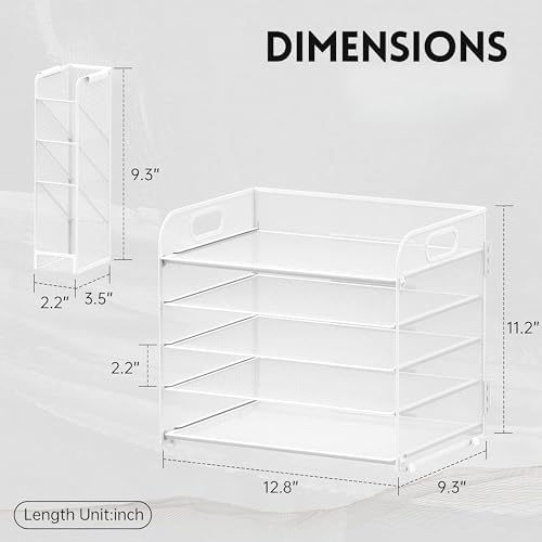 5-Tier Paper Organizer for Desk with Pen Holders, Letter Trays, White - Image 4