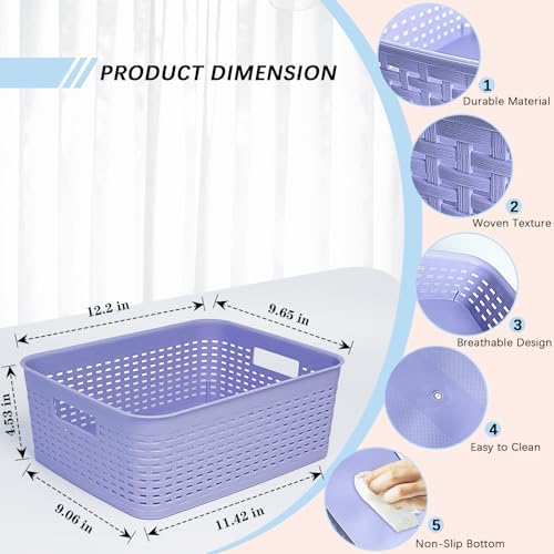 Soddeph Plastic Storage Baskets for Cabinets, Household Pantry Organization with Handle,Organizer Bins for Room,Bathrooms,Under-Sink,Kitchen (Purple, M-3PACK) - Image 2