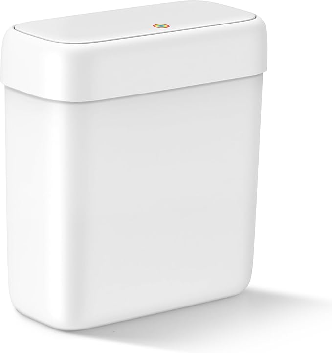 MOPALL Small Bathroom Trash Can with Lid, 3.2 Gallon / 11.5 L Slim Plastic Garbage Bin with Pop-Up Lid, Mini Waste Basket Can Dog Proof for Kitchen, Bedroom, Office, Laundry, Toilet, Rv, White