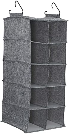 Household Essentials 10 Pocket Double Hang Canvas Shoe Organizer Side‑by‑Side Hanging Storage, Gray by HouseholdEssentials