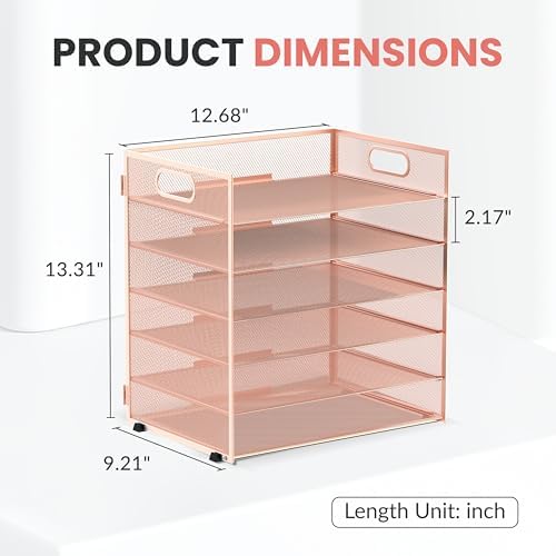 Daltack 6-Tier Paper Organizer for Desk with Handle, Rose Gold - Image 2