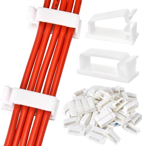 50Pcs Self Adhesive Cable Management Clips,Cable Organizers Wire Clips Cord Holder for PC Laptop Ethernet Cable Desktop Home Office(1.78’’ x 0.75’’ x 0.28’’, White) - Image 2