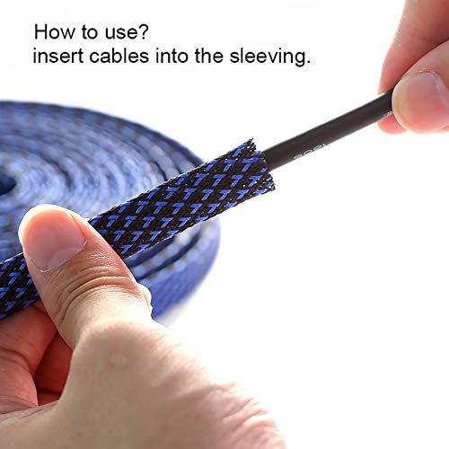 100ft - 3/8 inch PET Expandable Braided Sleeving – BlackBlue – Alex Tech Braided Cable Sleeve - Image 6