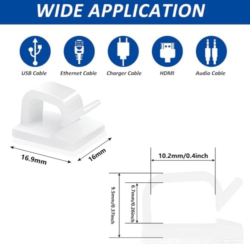 150 PCS Adhesive Cable Wire Clips Black, Outdoor Cable Management Wire Organizer Cord Holder for Under Desk, Car, Wall, TV PC Ethernet Cable (White) - Image 2