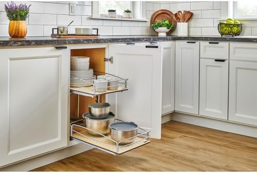 Rev-A-Shelf 2 Tier Pull Out Kitchen Cabinet Storage Organizer with Solid Bottom & Undermount Soft-Close Full Extension Slides, Min Opening Width of 14", 54BK-15SC-2-1 - Image 2