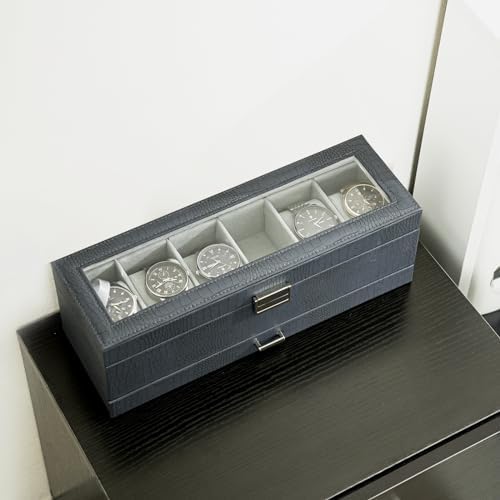 ProCase Watch Box, 6 Slot Watch Display Case with Drawer -CrocCobaltBlue - Image 3