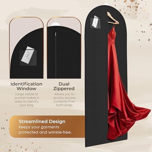 72" Long Dress Bags for Gowns - Wedding Dress Garment Bag for Dresses - Long Garment Bags for Hanging Clothes & Closet Storage - Durable Travel Bag for Women with ID Window - Image 4