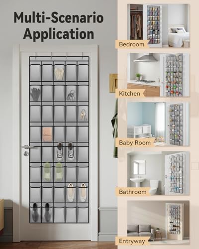 dodowin Over Door Shoe Organizers, 2 Pack, 24+40 Pockets, Black/Grey - Image 2