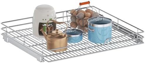 Pull Out Cabinet Organizer, 27" W x 21.5" D, Heavy Duty Chrome Slide Out Shelf for Wide Base Cabinets, Sliding Wire Basket Drawer for Pots, Pans, Appliances & Pantry Storage by Unknown