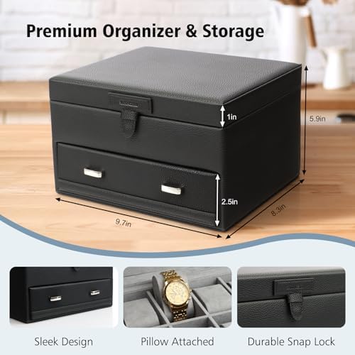 SANZIE Watch Box, 16-Slot Watch Case Organizer for Men, 2 Layers (Black) - Image 4