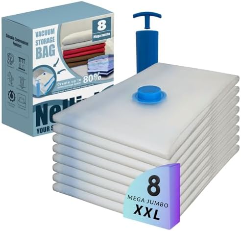 Mega Jumbo XXL Vacuum Seal Space Saver Storage Bags with Pump 8 Pack by Nellivia